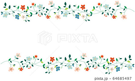 北欧風 花と葉っぱフレーム 上下 のイラスト素材