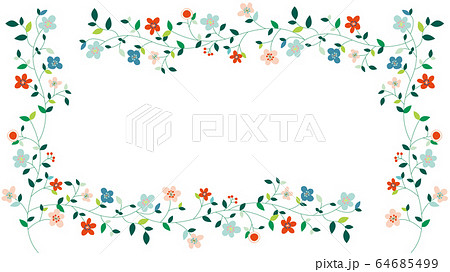 北欧風 花と葉っぱフレーム 囲み のイラスト素材