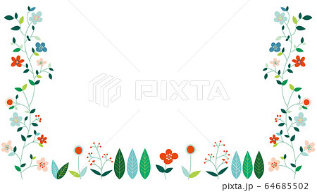 北欧風 花と葉っぱフレームのイラスト素材