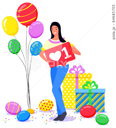 Woman Taking Photo in Photozone with Balloons Woman Taking Photo in Photozone with Balloons 64685705