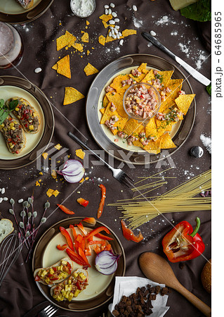 Mexican food mix colorful background Mexico 64685965