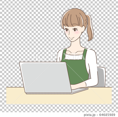 Smiling woman operating a computer - Stock Illustration [64685989] - PIXTA