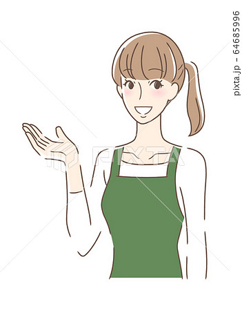 笑顔で手のひらを差し出す女性 64685996