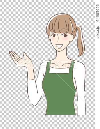 笑顔で手のひらを差し出す女性 64685996