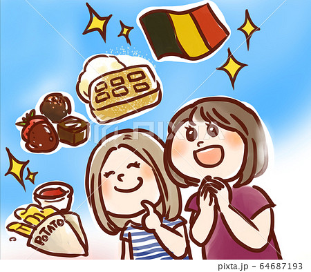 ベルギーに思いを馳せる女性２人のイラスト素材