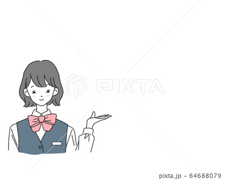 女性 ポーズ 受付嬢 ピンク色リボン 黒髪 チーク 白フチ 64688079