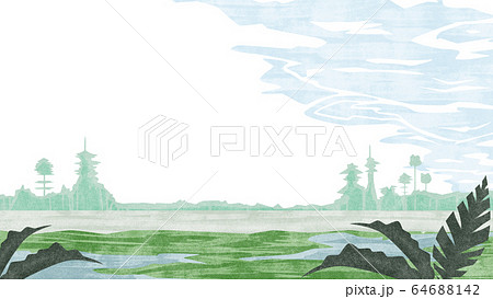 湿地帯背景フレームイラスト 湿地帯背景フレームイラスト 64688142
