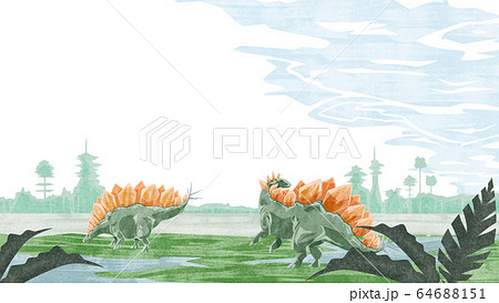 湿地帯を歩くステゴサウルス 64688151