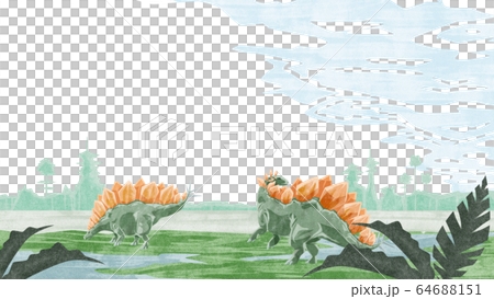 湿地帯を歩くステゴサウルス 64688151