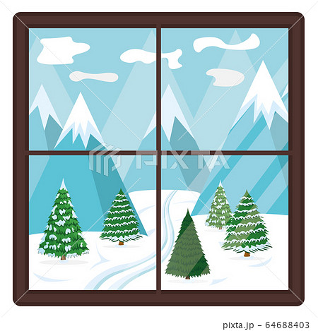 Concept winter window landscape view, snow forest 64688403