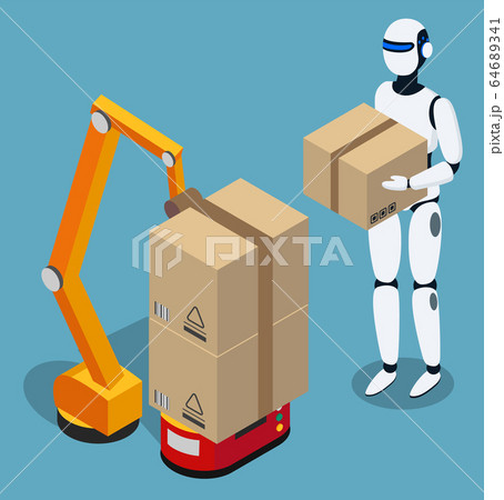 Robot and Loading Machine at Delivery Service Robot and Loading Machine at Delivery Service 64689341