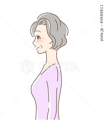 笑顔な女性の横顔のイラスト素材