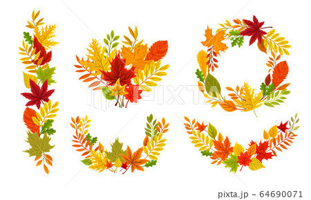 Autumn Foliage Arranged in Frames and Shaped Compositions Vector Set Autumn Foliage Arranged in Frames and Shaped Compositions Vector Set 64690071