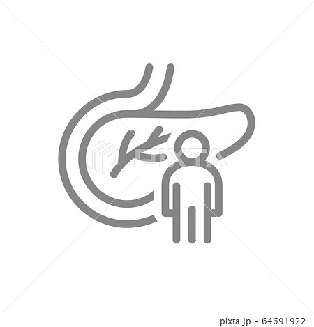 Pancreas with man line icon. Human digestive and endocrine system symbol 64691922