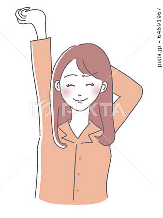 朝 伸びをする女性のイラスト素材