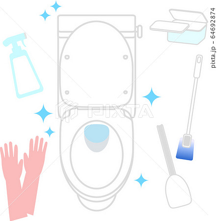 トイレとトイレ掃除用具のイラストのイラスト素材