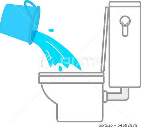 トイレ 緊急時にバケツで水を流すのイラスト素材