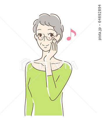 笑顔で頬を触る女性 64692894