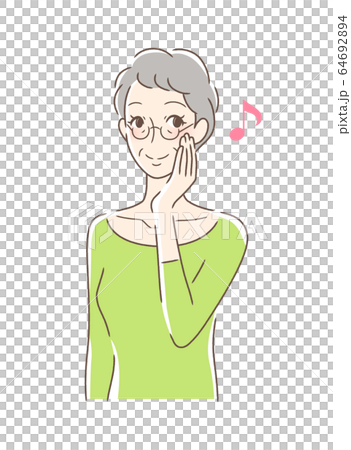 笑顔で頬を触る女性 64692894