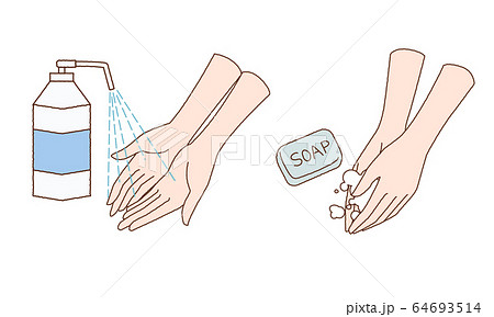 手洗い　アルコール消毒 64693514