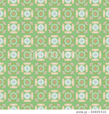 Portuguese style ceramic tile green seamless pattern. Mediterranean Lisbon street wall tiles design pastel blue gold colors. Portuguese style ceramic tile green seamless pattern. Mediterranean Lisbon street wall tiles design pastel blue gold colors. 64695410