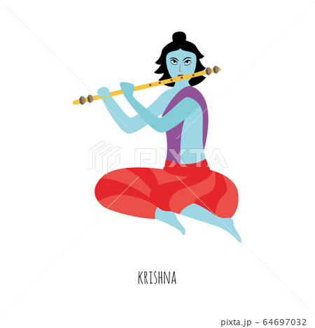 Krishna indian lord cartoon character playing...のイラスト素材 [64697032] - PIXTA