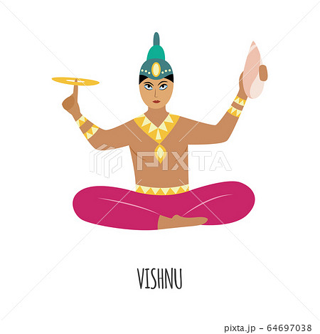 Indian Vishnu god isolated on white background. Hinduism deity man 64697038