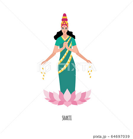 Indian goddess or deity Shakti in lotus flower flat vector illustration isolated. 64697039