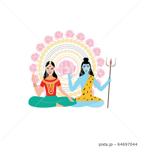 Parvati and Shiva - Indian gods from Hinduism religion sitting in lotus pose 64697044