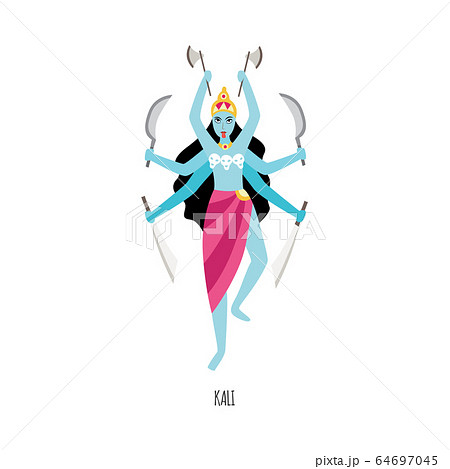 Cartoon Kali Hindu Goddess With Six Arms のイラスト素材