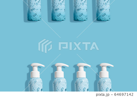 Coronavirus prevention hand sanitizer gel for hand hygiene corona virus protection. Hygiene concept. Pattern 64697142