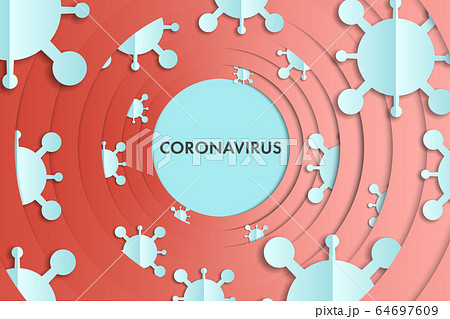 Paper layer art style of light blue coronavirus and red circle pattern background. Paper layer art style of light blue coronavirus and red circle pattern background. 64697609