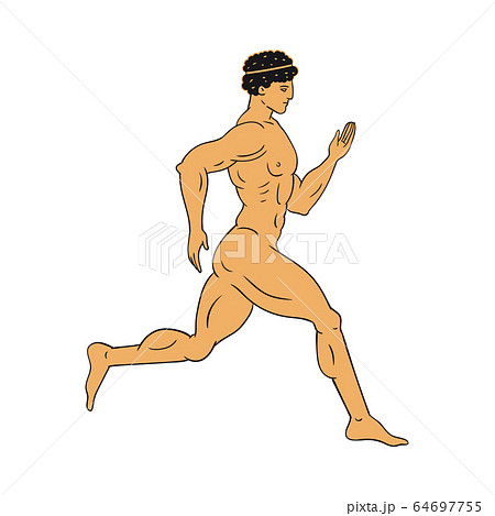 Naked running athlete of antique greece terracotta vector illustration isolated. 64697755