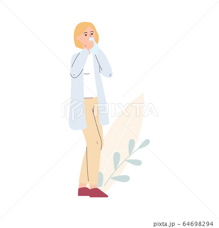 Flu sickness and virus disease with sick woman flat vector illustration isolated. 64698294