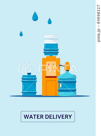 Water delivery services banner with bottles and cooler flat vector illustration. 64698327