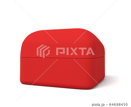 3d close-up rendering of closed red ring box on white background. 64698450
