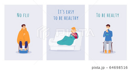 Set banners for explanation of flu treatment methods, flat vector illustration. 64698516