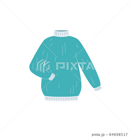 Warm blue sweater - isolated wool pullover with long neck and sleeves 64698517