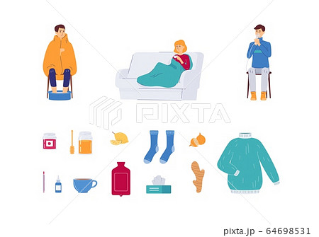 Set treatment of virus, coronavirus elements flat vector illustration isolated. 64698531