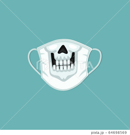 Scary skeleton mouth print on white medical mask for virus prevention. 64698569