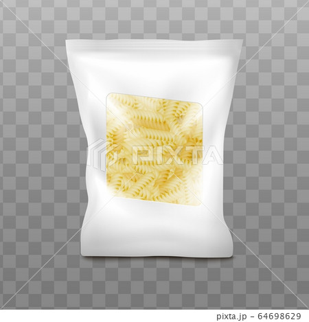 Realistic fusilli pasta pack mockup -white plastic bag with clear window 64698629