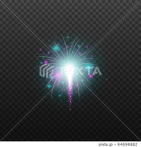 Realistic firework explosion with glowing blue and purple fire balls Realistic firework explosion with glowing blue and purple fire balls 64698882
