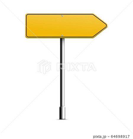 Realistic yellow road sign in arrow shape - blank mockup 64698917