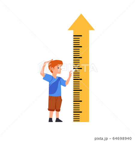 Child standing near height measuring arrow, flat vector illustration isolated. 64698940