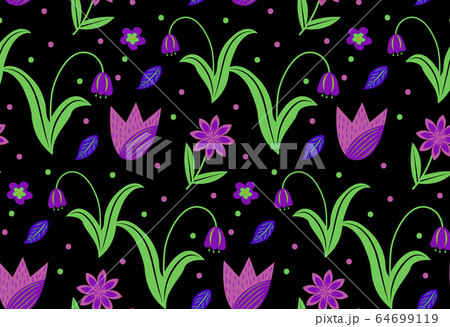 Flowers seamless pattern. Floral plant patterns endless background, plants repeating texture. Vector illustration 64699119