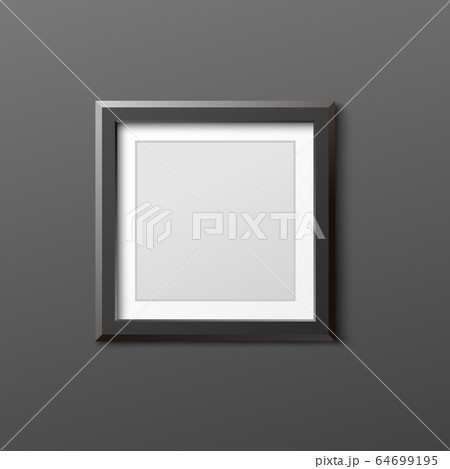 Blank square photo frame mockup hanging on dark wall 64699195