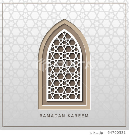 Ramadan kareem vector card with arabic window. Cut out 64700521