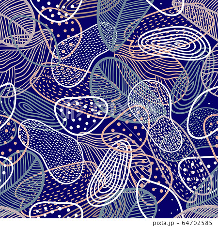 Elegant hand drawn pattern in blue and pink colours in scandinavian style. Abstract vector seamless background. Good for wrapping paper, fabric, wallpaper  64702585