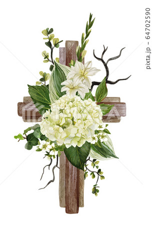 Christian Wooden Cross Decorated With White のイラスト素材