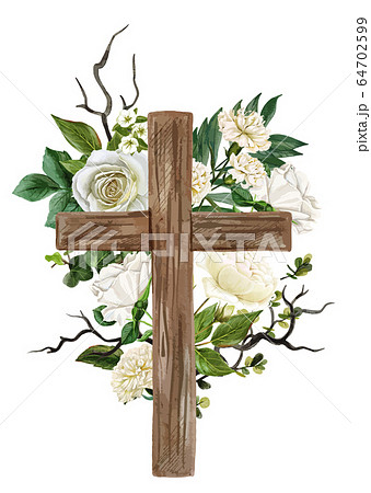 Christian Wooden Cross Decorated With White のイラスト素材